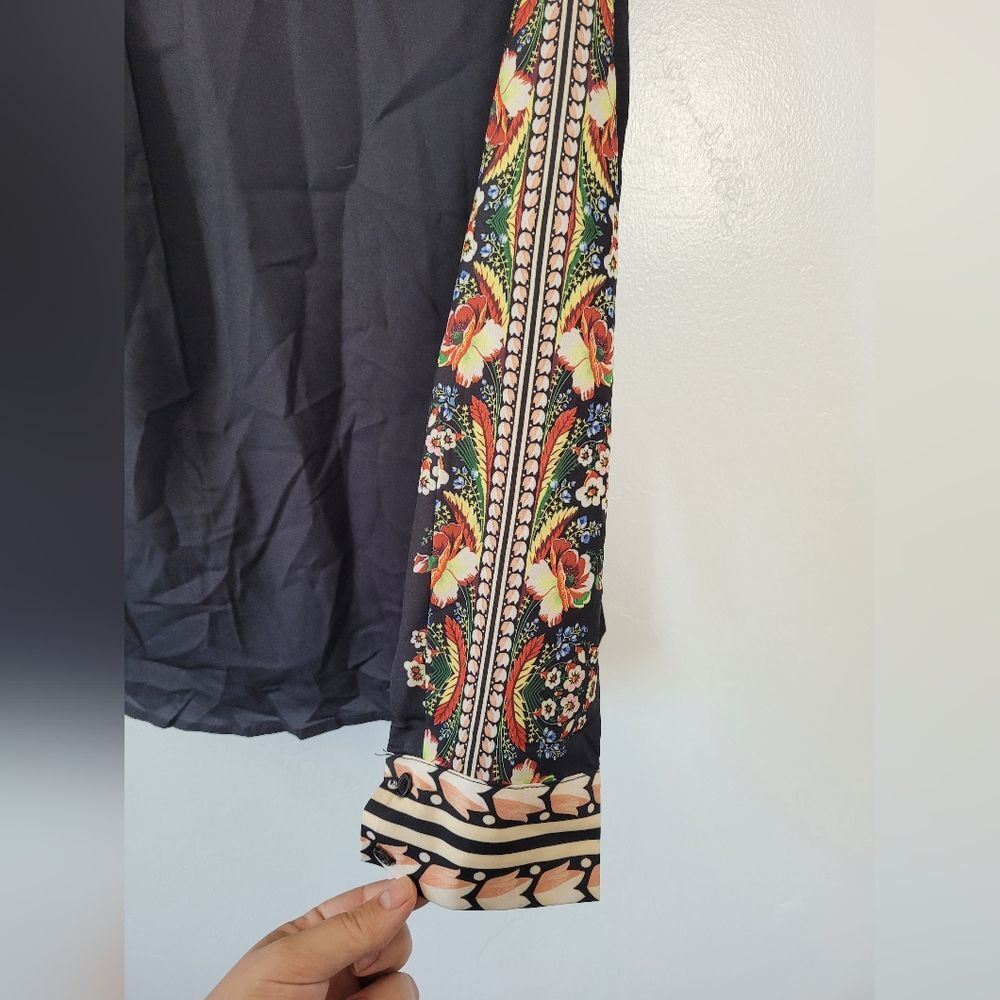 NEW Black Floral Abstract Blouse Top Asian Office Career Boho Indie Oriental 14 - Picture 12 of 12